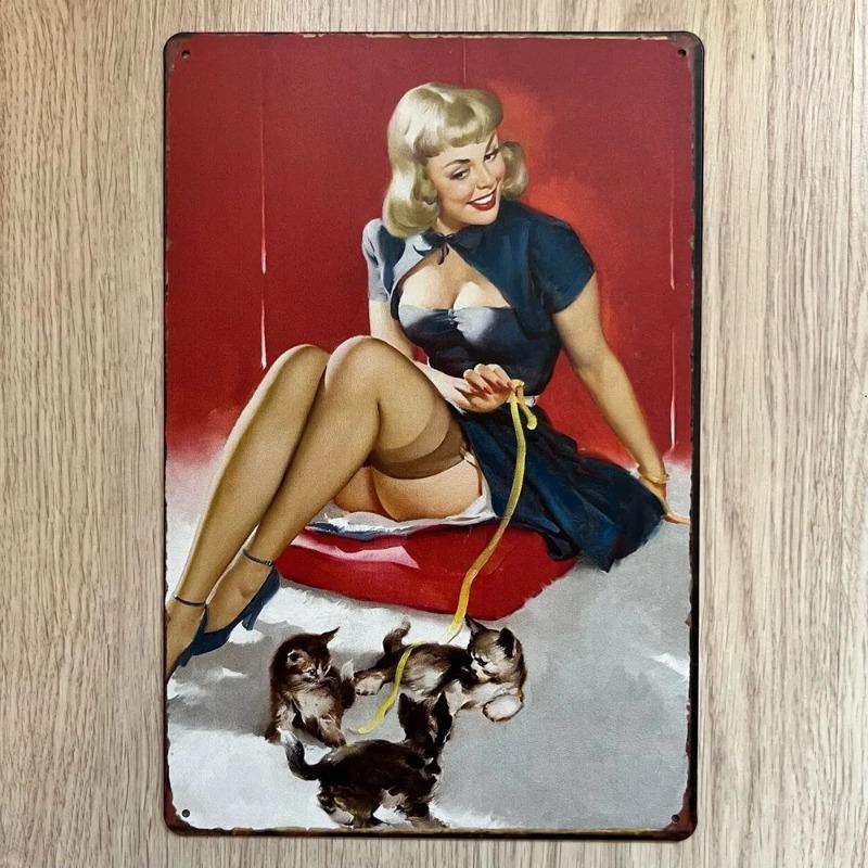 Pin-Up Girl Metal Sign, Retro Wall Art Decor