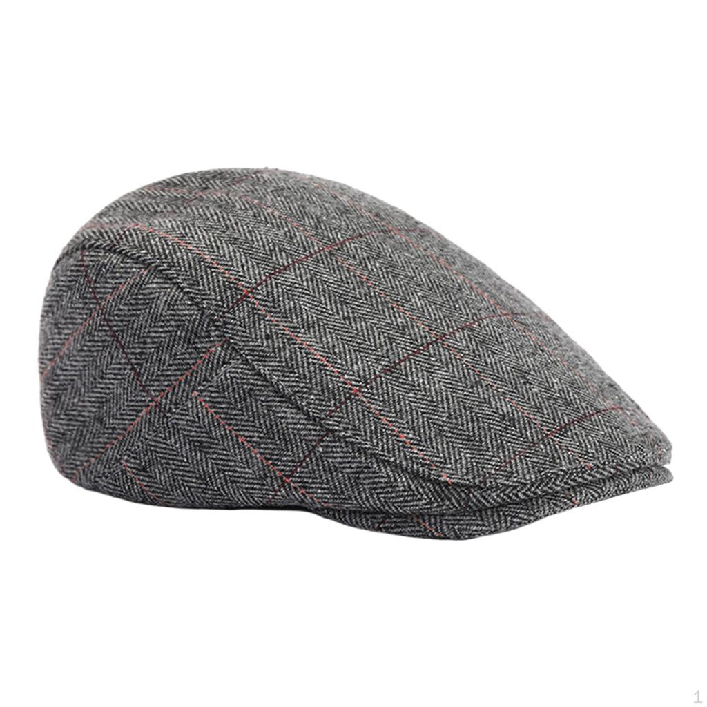 Beret Hat Flap Cabbie Warm Spring Headwear Adjustable Men Plaid Flat Cap Newsboy for Hiking