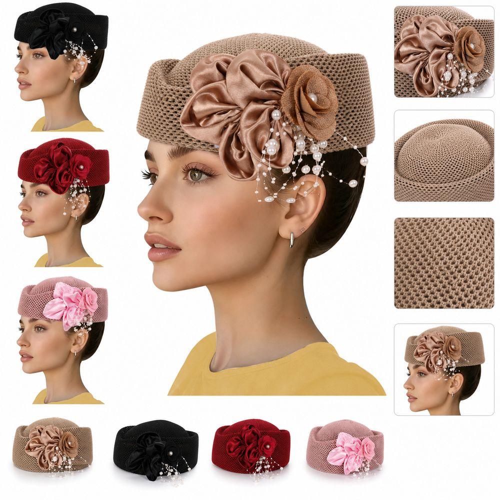 With Flower Straw Pillbox Hat Solid Painter Hat New Brimless Cap Women's
