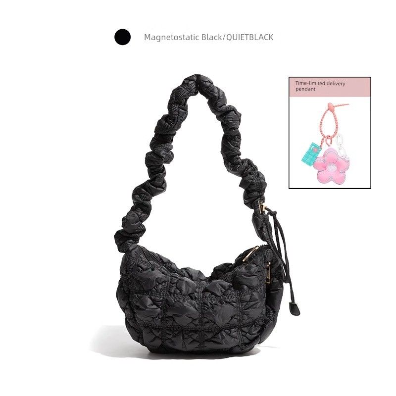 

Оранжевая сумка для молодежи Юй Шусинь, сумка «То же облако», большая вместимость, весенне-летний нишевый стиль, присборенная пуховая сумка, сумка через плечо, сумка кроссбоди Black small size