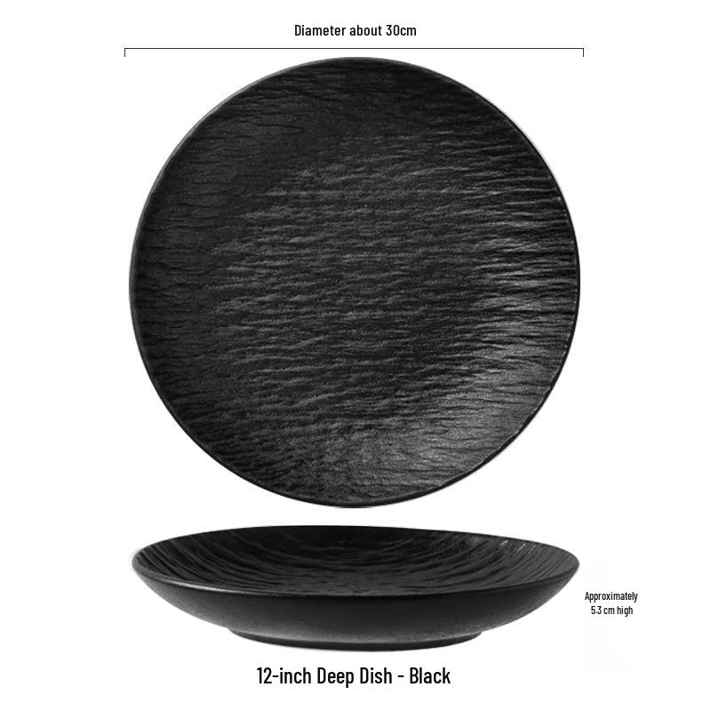 Japanese Rock Pattern Ceramic Dinner Plate – High-End Steak & Salad Dish