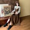 Early autumn new large-size fake two-piece doll collar dress, women's waist and thin retro temperament dress