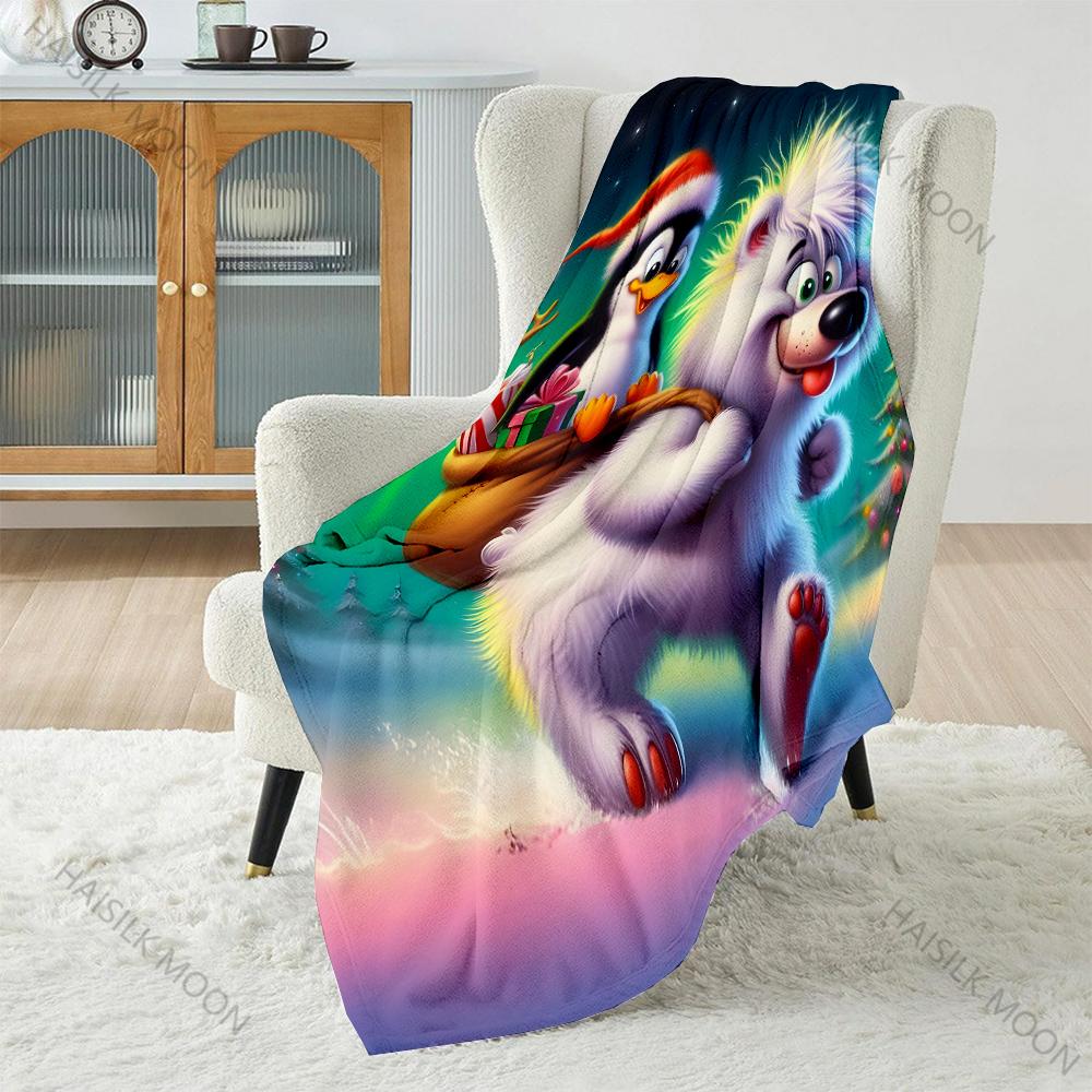 

Christmas Polar Bear and Penguin Pattern Blanket Flannel Material Soft Warm for All Seasons, Home Outdoor Camping Picnics RV 75x90cm