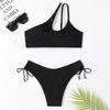 Women's One-Shoulder Solid Color Sexy Two-Piece Bikini Swimsuit