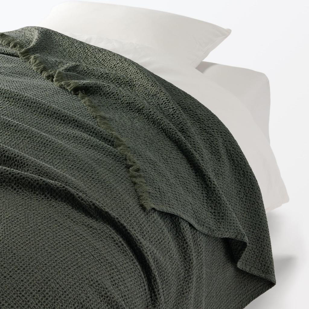 MUJI Washed Cotton Waffle Weave Multipurpose 180 x 260 Dark 76420354 Cloth, cm, Green,