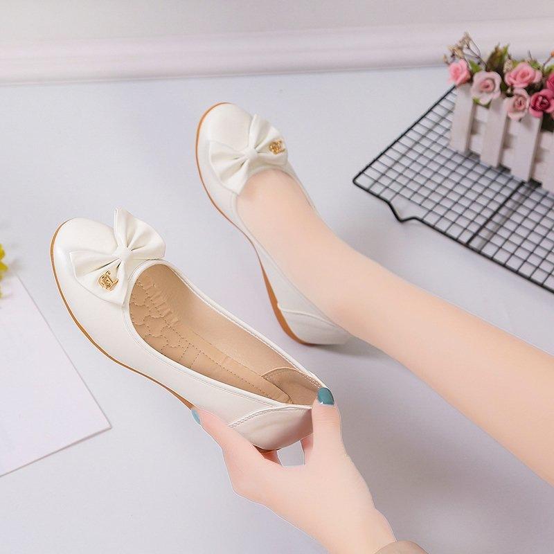 Doudou Shoes Women's 2025 New Shallow Bow Flat Bottom Fashionable and Comfortable Soft Sole Sandals Round Head Versatile Single Shoes Women