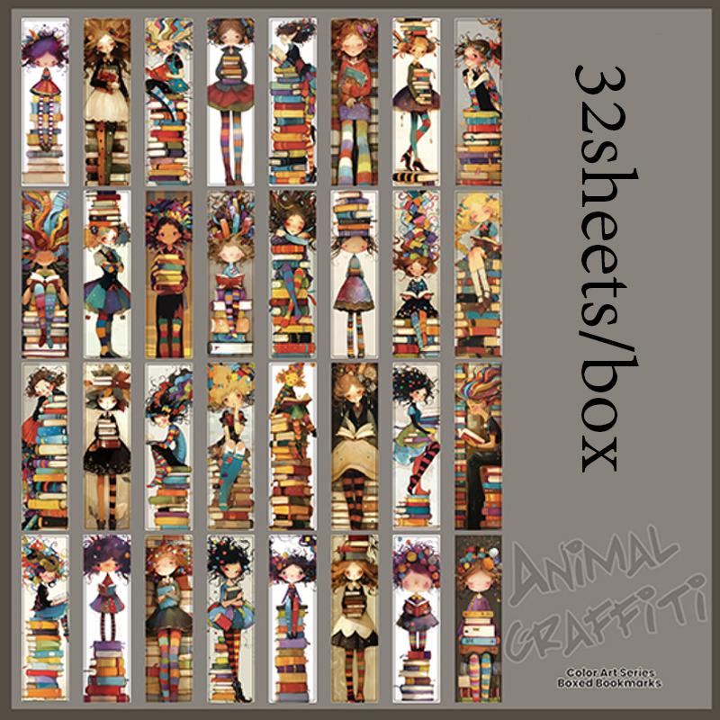 

32sheets/bag Color Art Series Bookmark Set For Reading Page Markers, Students Gift, Bible Journaling Supplies Box Packaged