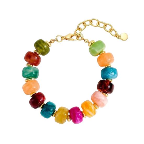 Women Bracelet Bohemian Style Multi-Layered Resin Beaded Bracelet Adjustable Length Versatile Bracelet Wrist Accessory