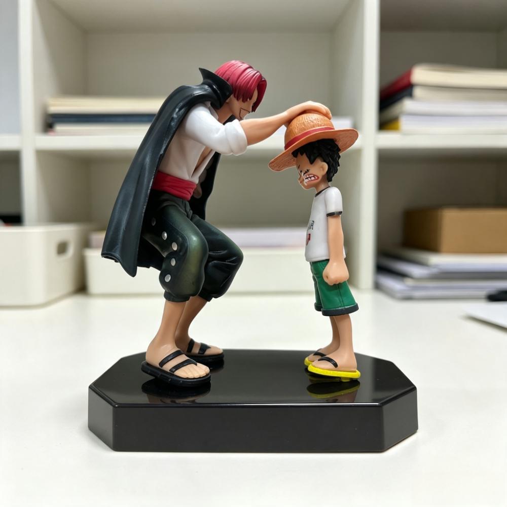 18cm One Piece Shanks Luffy Figure Anime Straw Hat Boy PVC Model Desktop Decor Collectible Statue Gift