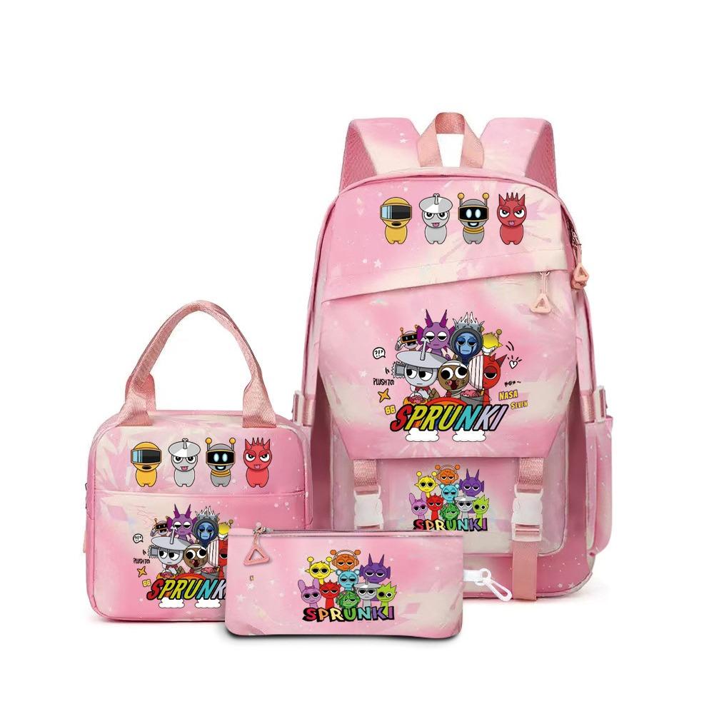 Rhythm box music game heat transfer backpack Sprunki pink schoolbag portable lunch bag stationery pencil case D