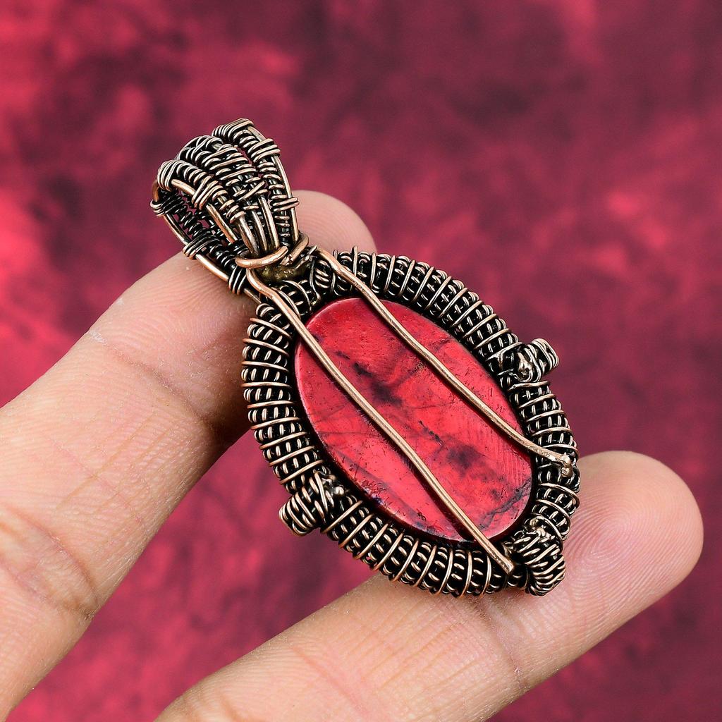 Red Fire Labradorite Pendant Copper Wire Wrapped Pendant Handmade Pendant Labradorite Jewelry Gemstone Pendant Copper Wire Jewelry For Gifts