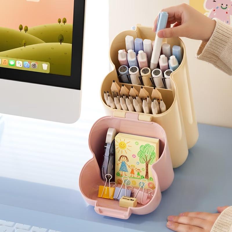 Creative Desktop Slanting Organizer Large Capacity Cartoon Cosmetics Storage Box Simple Angled Design Slanted Pen Holder