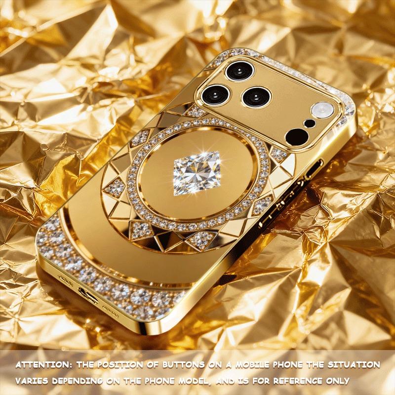 Golden Diamond Plate Pattern Gold Metallic Paint Glass Phone Case For iPhone 17 Pro Max 11 12 13 14 15 16 Plus 17 Air 16E Cover