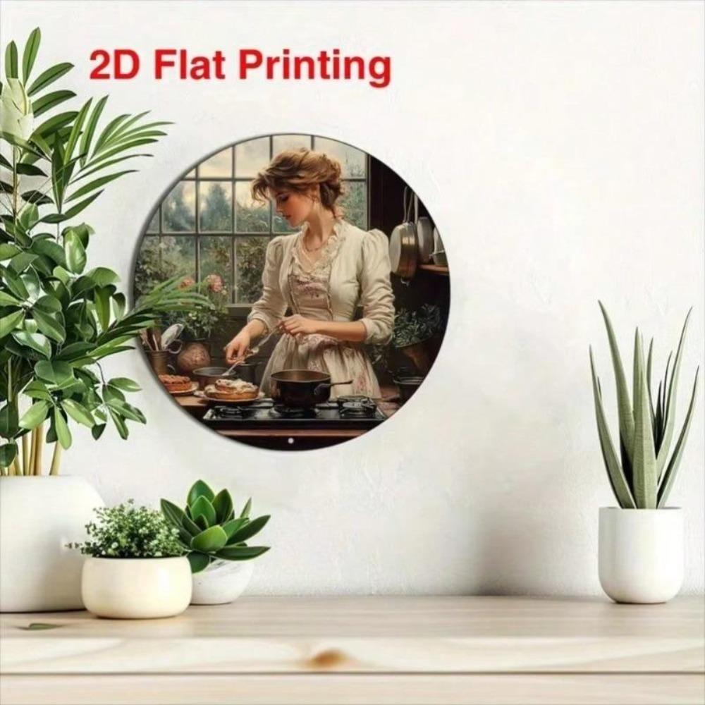 Aluminum Wall Art Floral Dress Woman Cooking Vintage Metal Painting Home Decor Mother's Day Gift