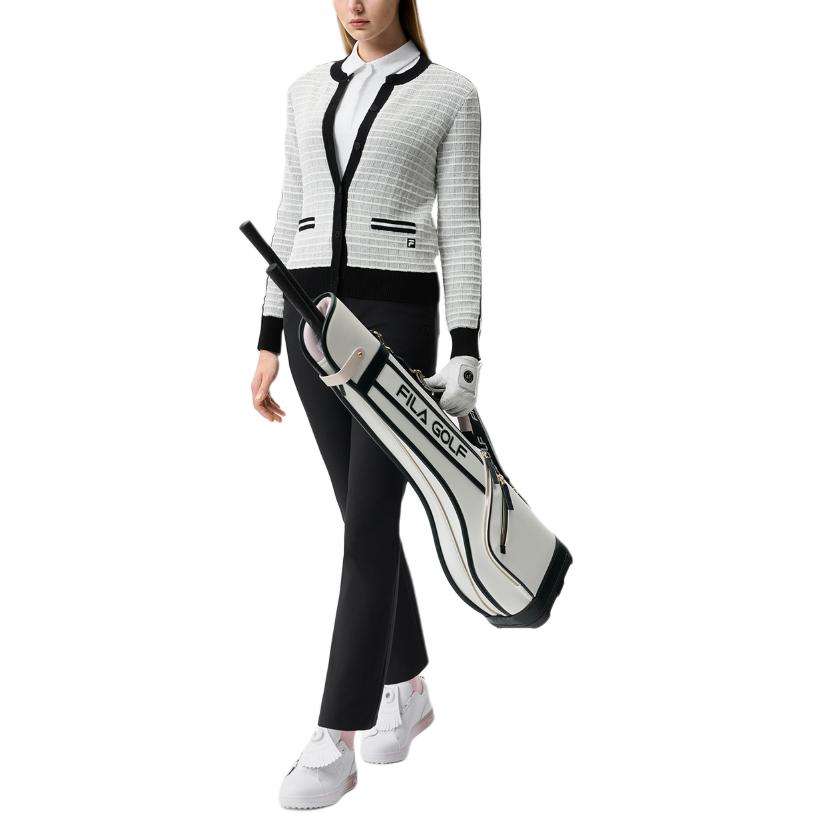 Fila Golf Series Striped Fashion Versatile Cardigan Sweater Women Sweater Jade-White A11W515410F-WT