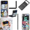 K-KikuoS Art Cute Phone Case For Samsung Z Flip 7 6 5G Galaxy Z Flip4 Z Flip5 Z Flip3 Coque Black Hard PC Shell Protective Cover