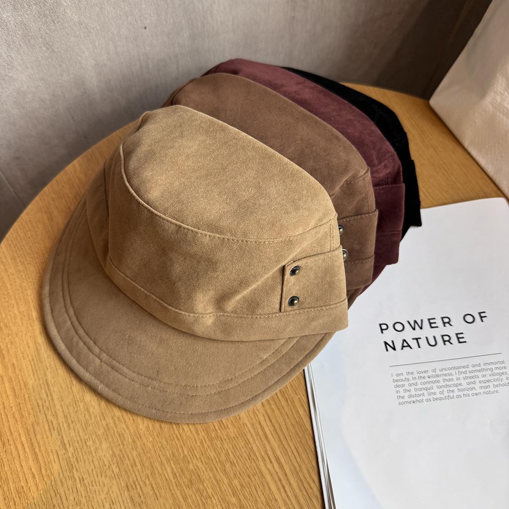 Fashion Solid Color Suede Women Casual Flat Top Hat For Autumn Winter And