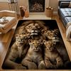 Realistic Lion Family Portrait Printed Flannel Rug Soft Carpet For Living Room Bedroom Wildlife Nature Decor Artistic Design