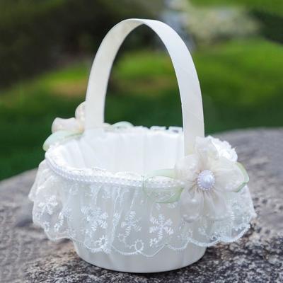 Ribbon Bow Wedding Flower Basket Lace Wedding Party Decorations Flower Girls Basket  Wedding