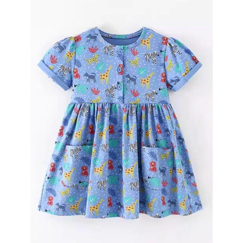 Trade Girls' Dress, Summer New Style, European and American Style, Casual Round Neck Short-Sleeved Dress for Young Children, Trendy Little Girl Dress
