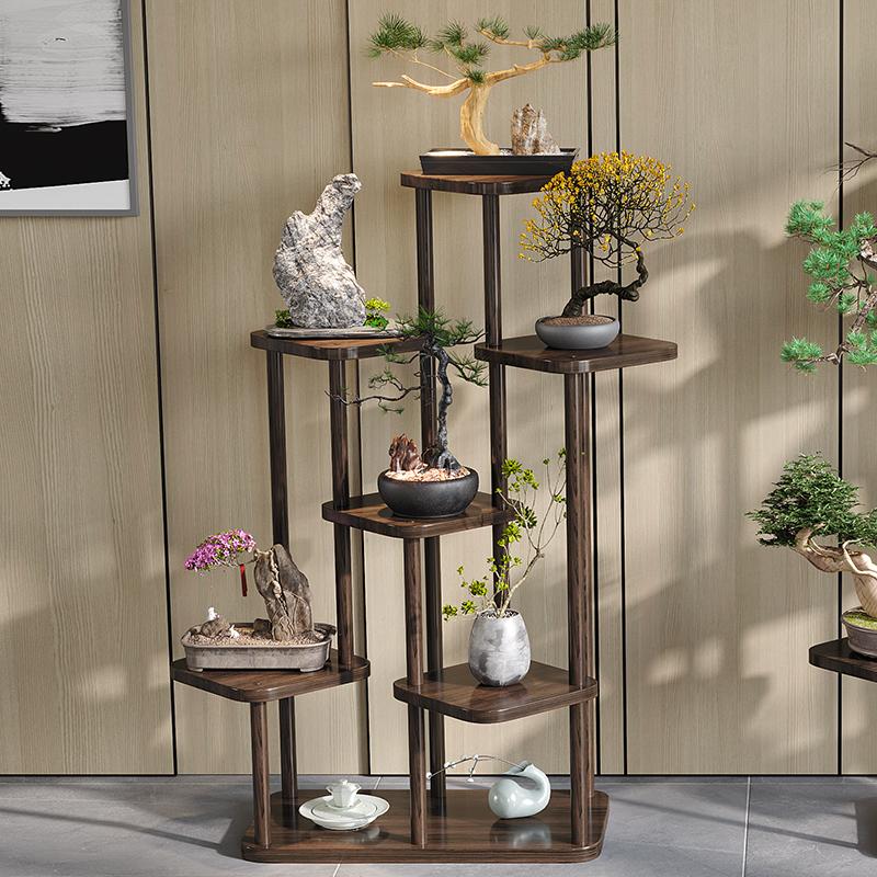 Elegant Multi-Layer Solid Wood Flower Stand Chinese Style Living Room Decor Rack for Flower Pots And Succulents Home Display