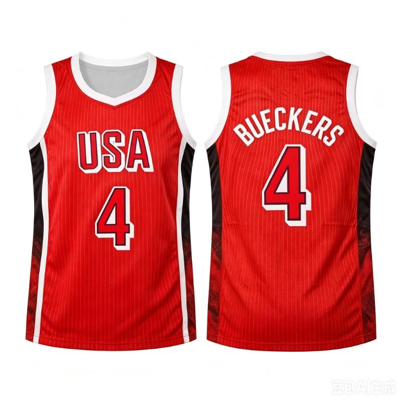 2026 USA Bueckers 4 Canotta da Basket Retro Rete Rossa Uomo Sport all'Aperto Canotta Unisex Estiva Traspirante Athleisure Palestra