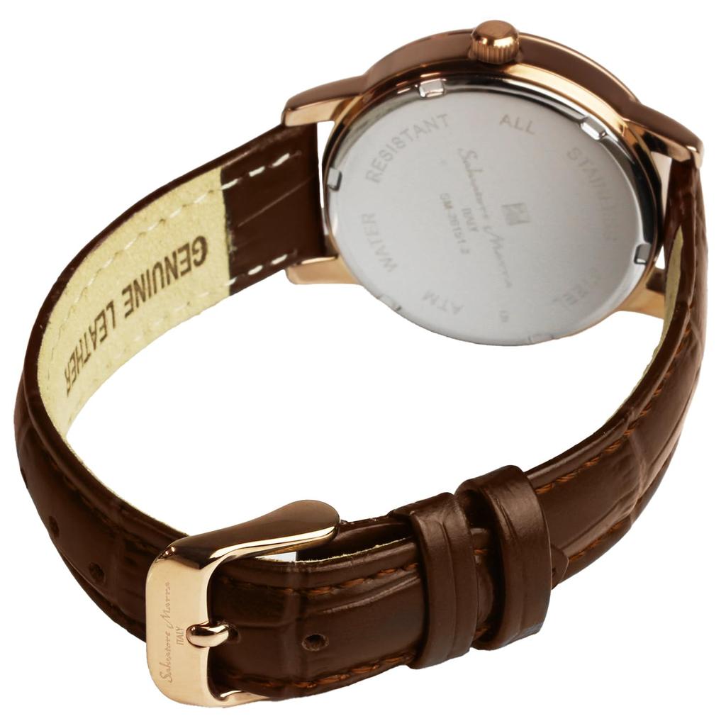Salvatore Marra Women's Moon Phase Watch, Model SM26151, 34mm, Pink Gold & Silver, Leather Strap, Limited Edition