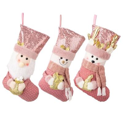 Sophisticated European Pink Sequins Christmas Stocking Festival Pink Christmas Stocking with Spacious Gift Holders