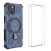 For iPhone 15 Case Kickstand with 2Pcs Screen Film WANLONFENG KJ Series PC TPU Phone Cover (Big Lens Hole)