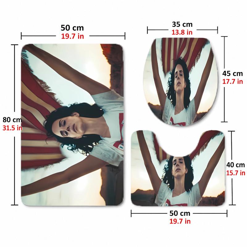 Lana Del Rey (33)Flannel Toilet 3 Piece Set Soft Bathroom Rug Non-Slip Toilet Seat Cover Bathroom Home Decor