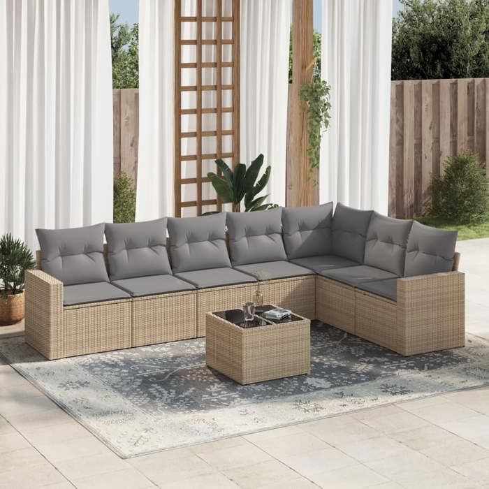 VidaXL Garden Lounge Set with Cushions 8 Pcs Beige Braided Resin 3251396
