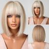 Short Orange Straight Bob Hair Synthetic Wigs with Bangs Orange Colorful Cosplay Party Wig for Women Heat Resistant Fiber Daily