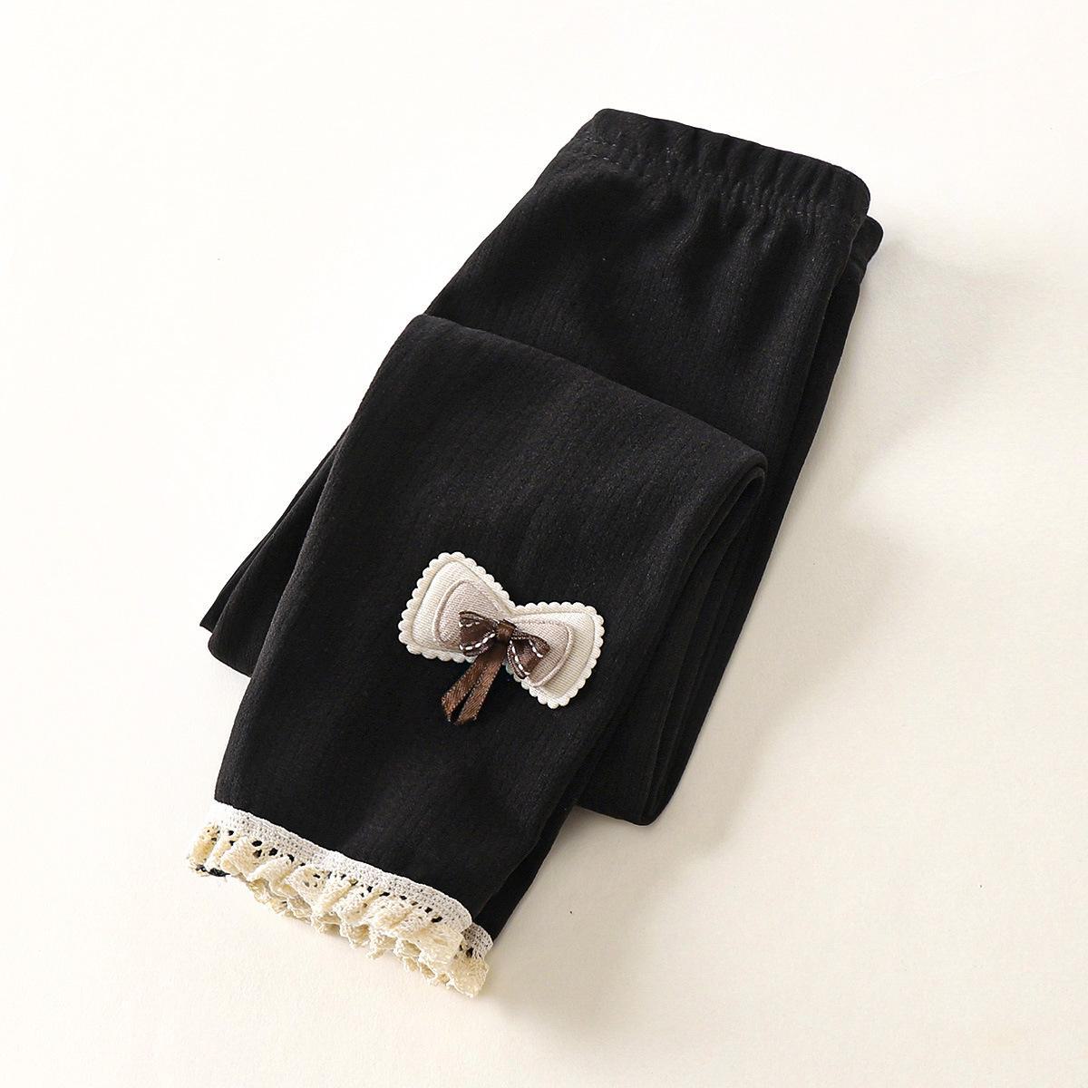 

Осень 2024 г. Леггинсы из немецкого бархата с кружевной отделкой для девочек K17; 130cm