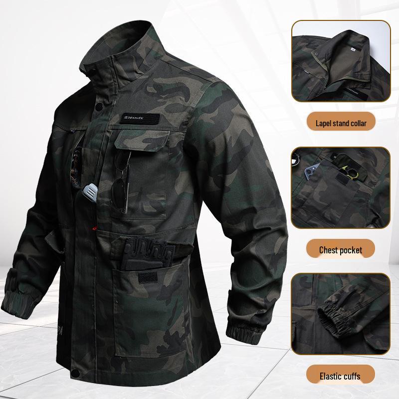 Unisex Elastic Workwear Set, Camouflage, Cotton Thread, Ideal for Welding, Auto Repair, Anti-Scald, Wear-Resistant, Labor Protective.
