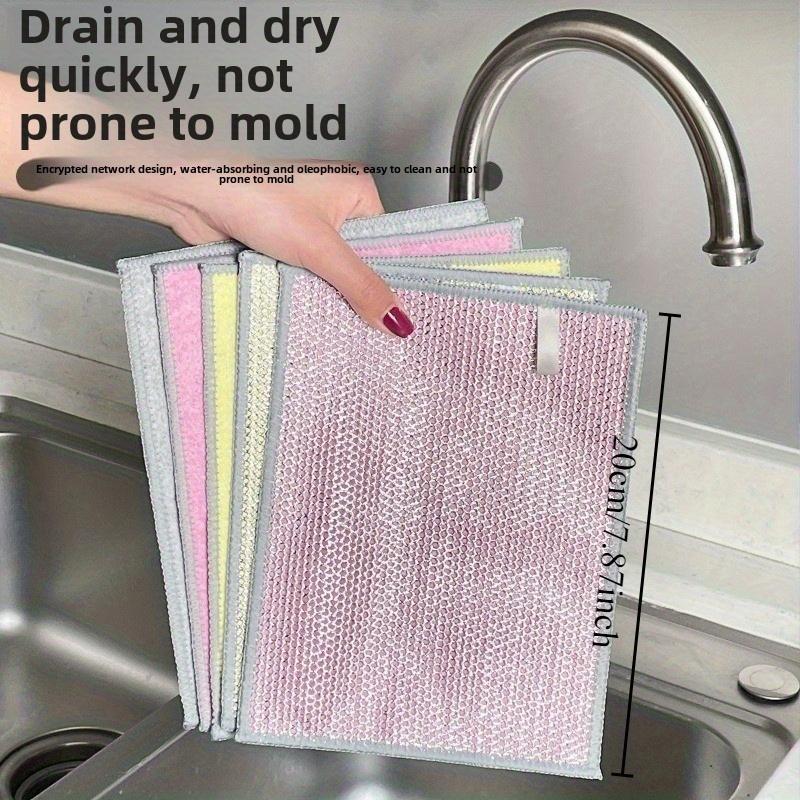 New Upgrade Double Sided Silvery Wire Coconut Shell Cleaning Cloths, Steel Wire Dishwashing Rag, Reusable Cleaning Cloths, Kitchen Cleaning Cloth