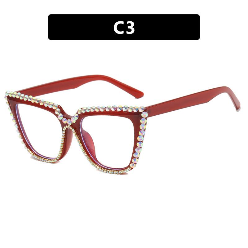 Cat's eye diamond flat glasses new anti-blue glasses frame women's retro glasses frame can be equipped with myopia Internet celebrities