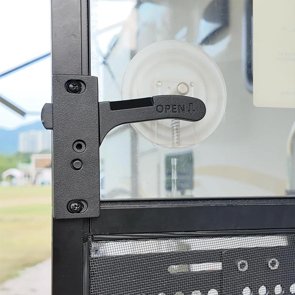Universal RV Camper Screen Door Latch Right Hand Handle Kit For Travel Trailer Motorhome Black Plastic