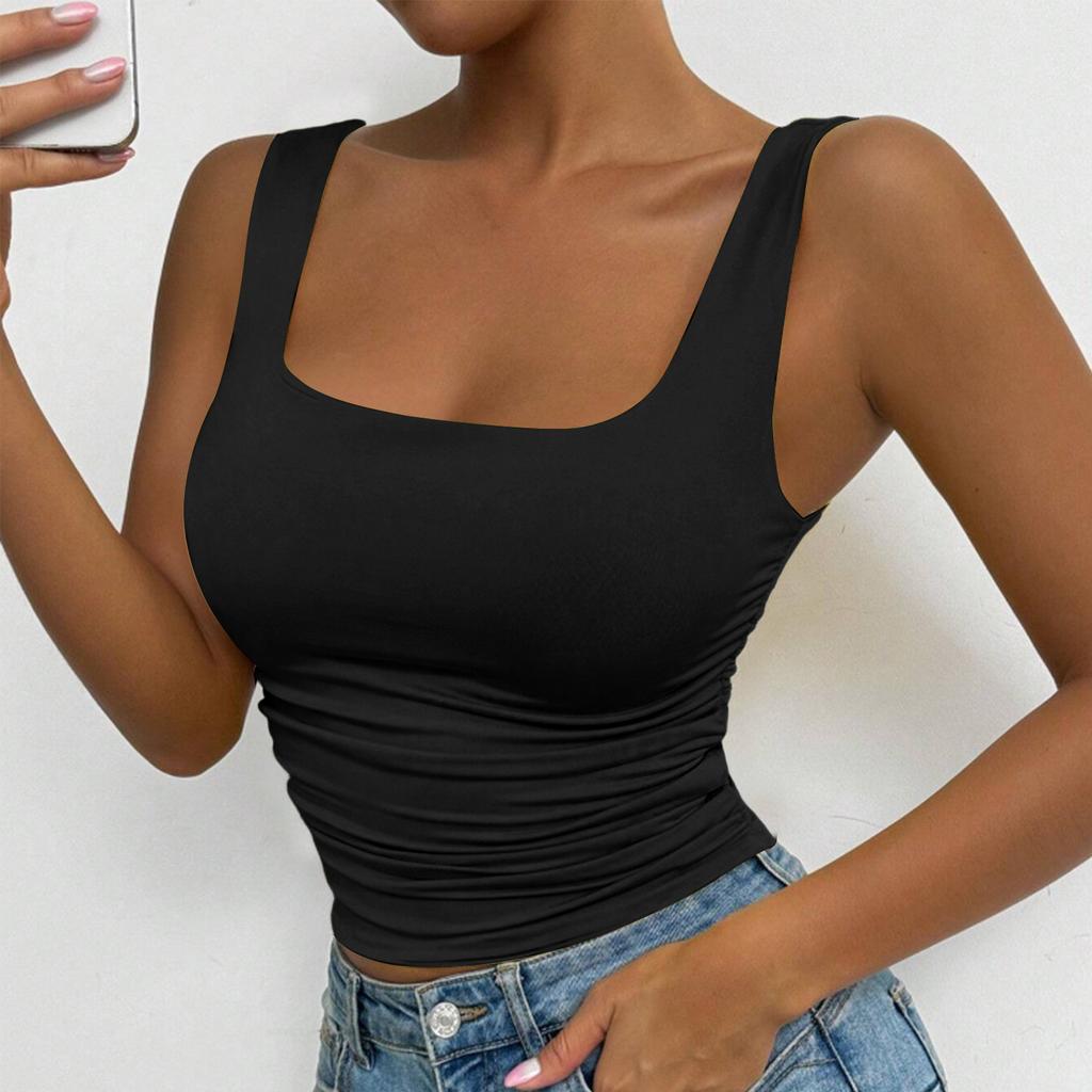 Women Sleeveless Tank Top Square Neck Casual Slim Fit Stretchy Ribbed Knit Summer Basic Layering Camisole Shirt