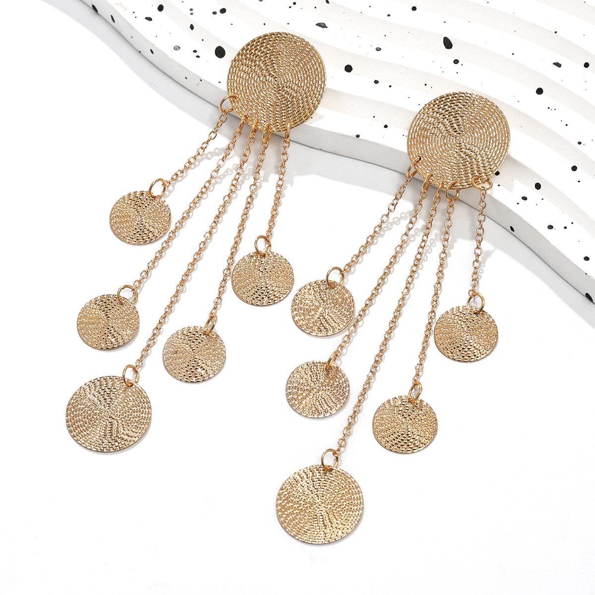Tassel disc pattern symmetrical pendant earrings light luxury high-end design earrings