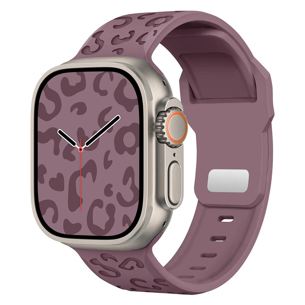 

Silicone Band for Apple Watch Series 10 9 8 7 SE 6 5 4 3 2 1 42mm 41mm 40mm 38mm Concave Leopard Texture Watch Strap Smoky Purple