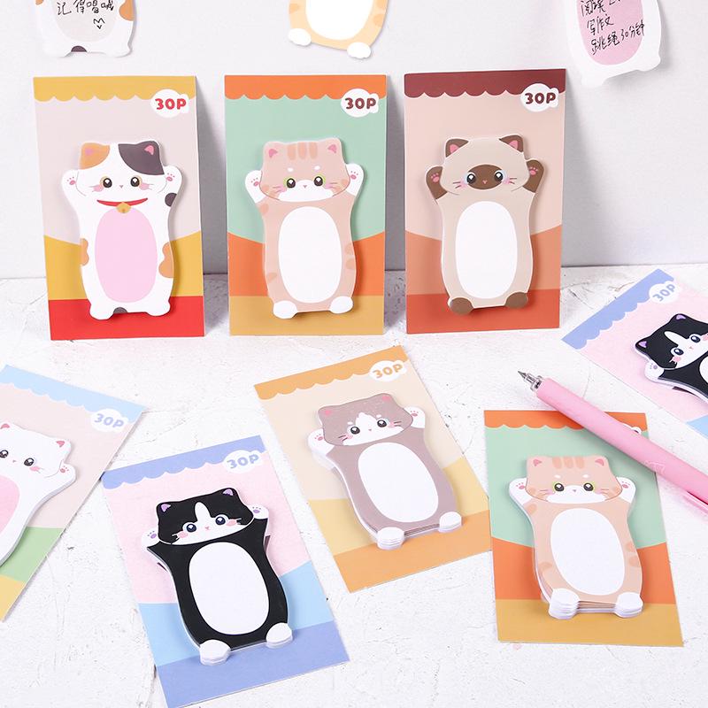 Cartoon Cat Memo Sticky Notes - Cute Irregular Shaped Animal Message Pads for Students