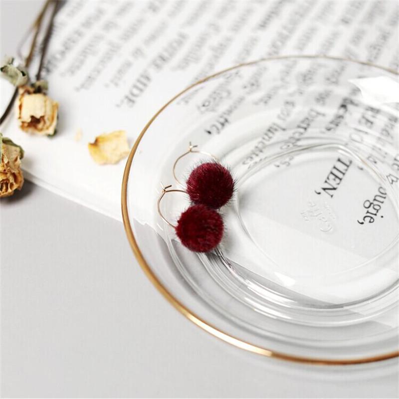 Trendy Mink Fur Pompom Dangle Earrings for Women - Japanese & Korean Style
