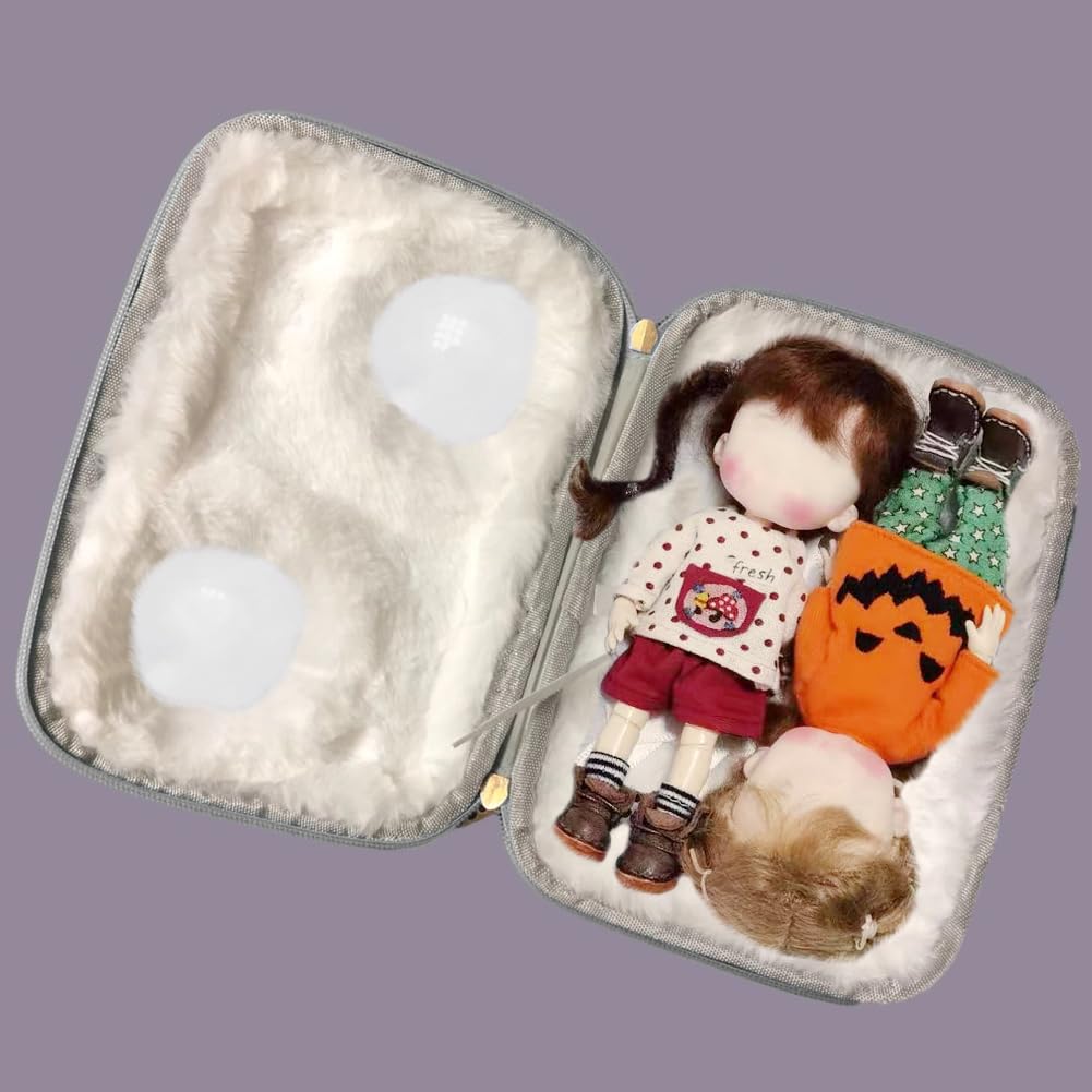 Umora OB11 Case Obitsu 11 Case Toy Box Soft Bag for 11cm Dolls Cute with Straps Transparent Window Protection Stores Two Dolls (Blue, Two Round