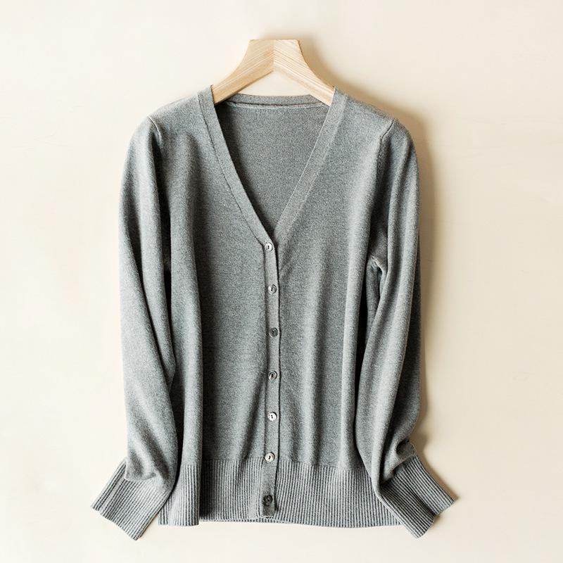 Spring & Autumn Women's V-Neck Knit Cardigan - Long Sleeve Short Sweater Jacket