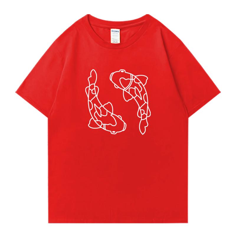 Summer 2026 Minimal Koi Carp Print Oversized Tshirt 100 Cotton Unisex Women Short Sleeve Tee Shirt Unisex Casual Popular Clothing