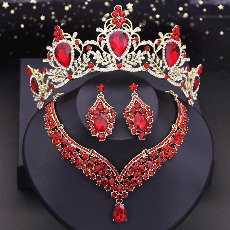 Purple Crown Bride Jewelry Sets Luxury Princess Wedding Tiaras Choker Necklace Set Bridal Earring Costume Jewelry Dubai Sets