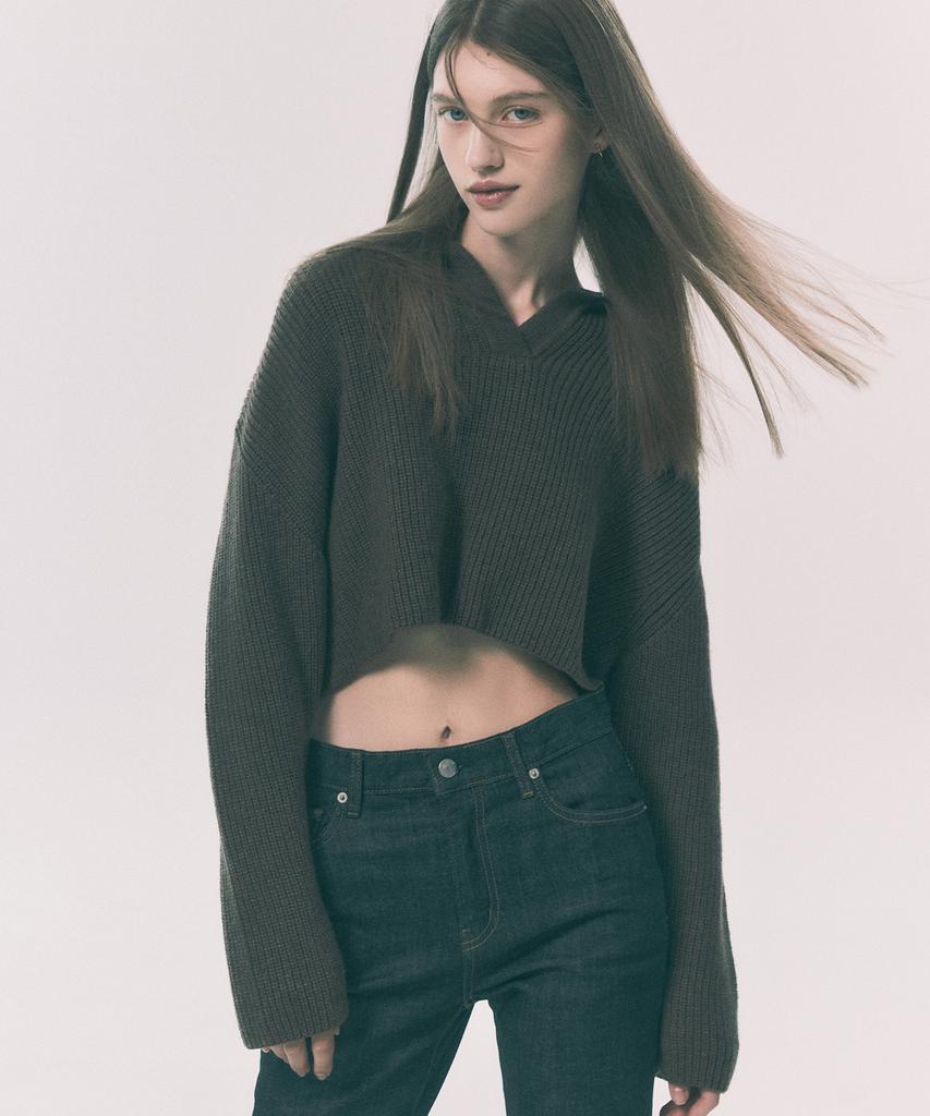 RACLEUR Ra Logo Collar Crop Knit [Brown]