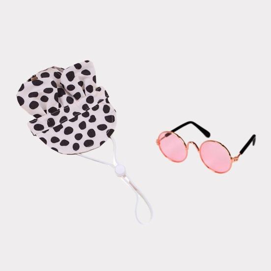 Pet Baseball Cap with Ear Holes Adjustable Cat Sun Protection Hat with Collar/Glasses Accessories for Smalls Cats Dogs