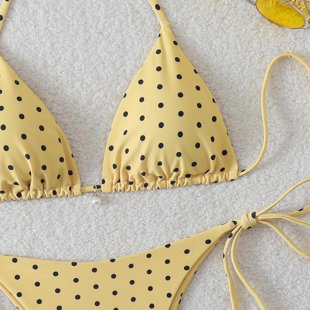 2026 Women's Sexy Polka Dot Backless Lace-up Bikini Swimsuit