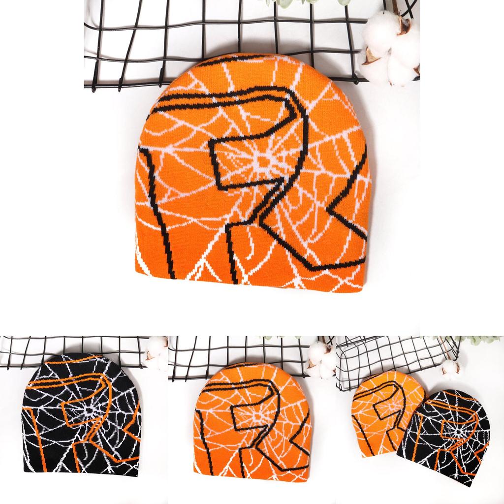Hiphop Inspired Knit Hat With Spider Web Design For Casual Wear